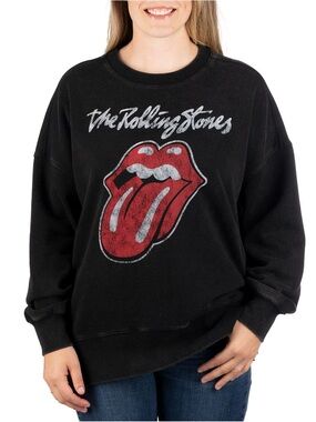 the Rolling Stones Black Crewneck Sweater with Red Tongue Graphic